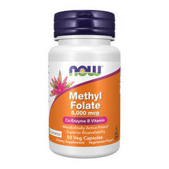 NOW Foods Methyl Folate 5000 mcg bottle for daily supplement use.
