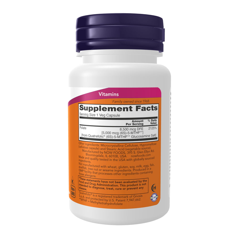 NOW Foods Methyl Folate 5000 mcg capsules close-up.