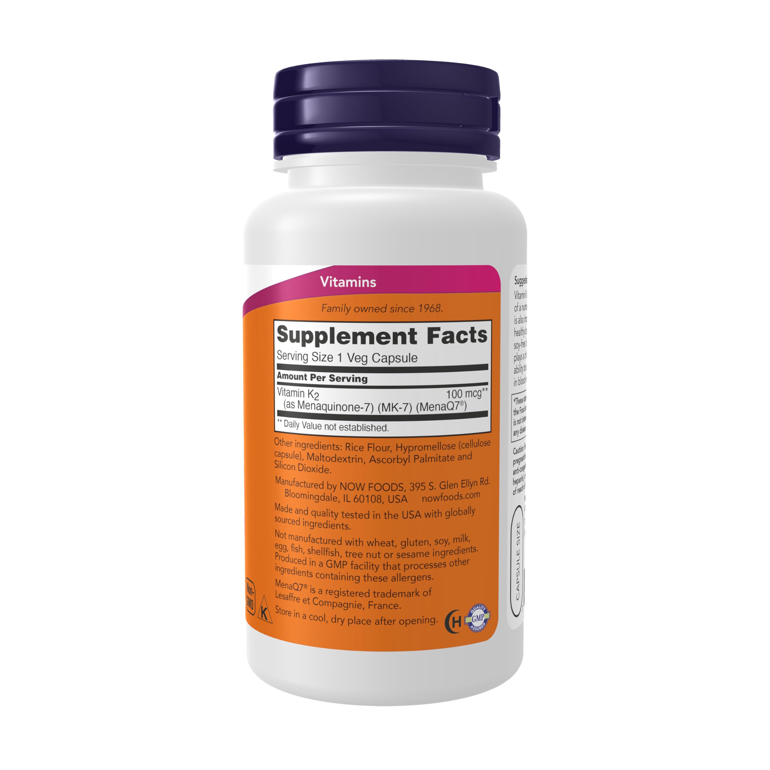 NOW Foods MK-7 capsules close-up highlighting vegan capsules for accessible supplementation.