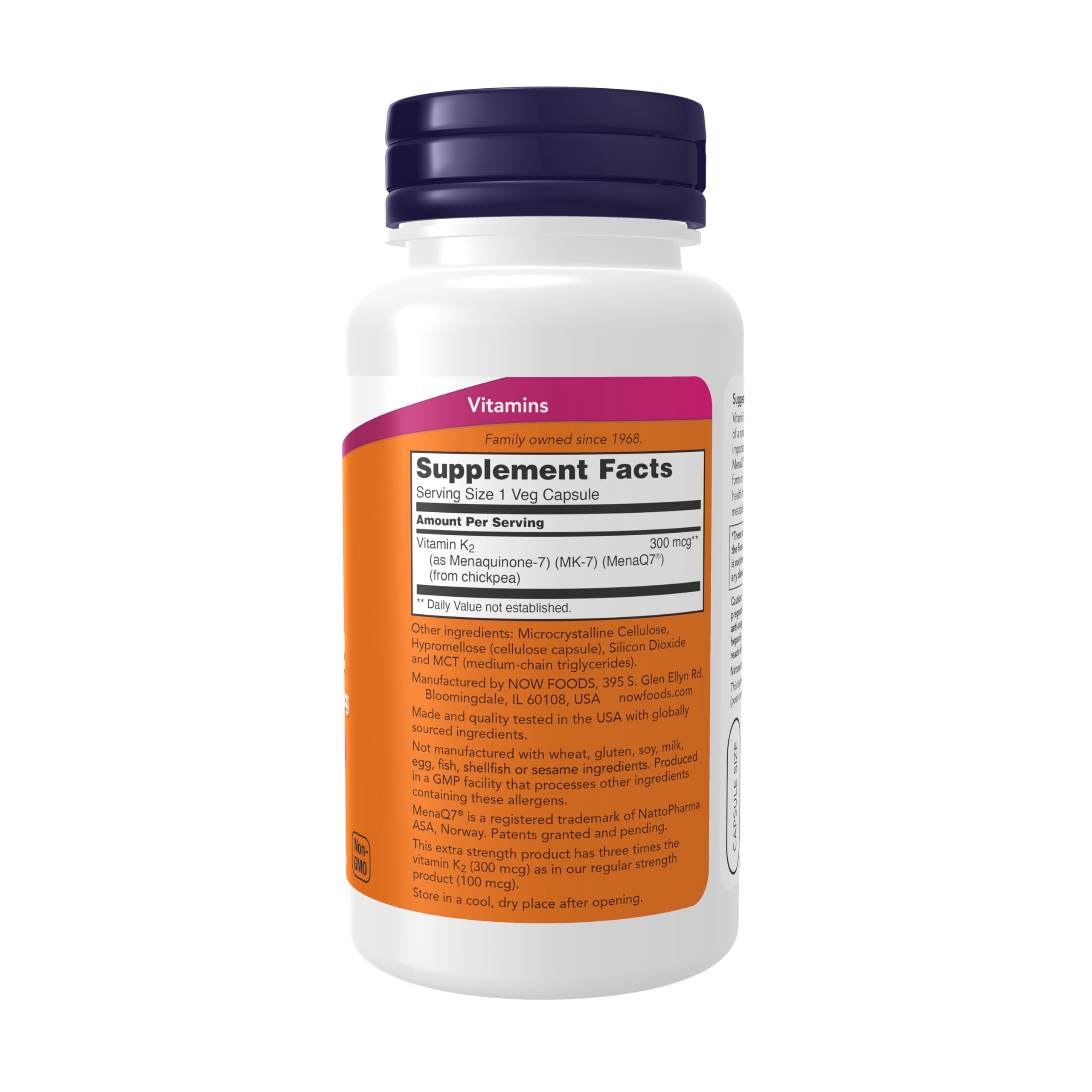 NOW Foods MK-7 capsules arranged, vegan soft capsules