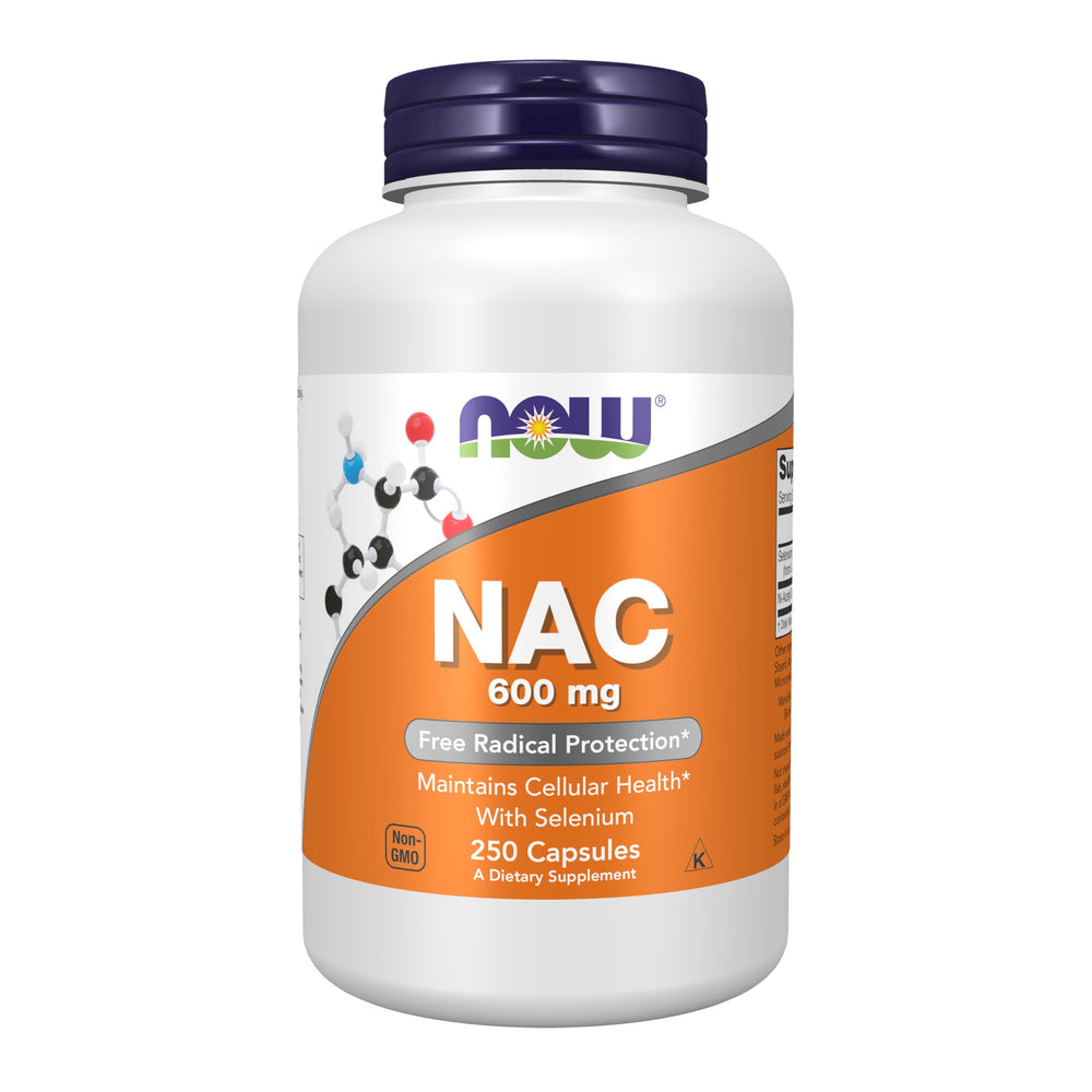 NOW Foods NAC 600 mg bottle front showing product packaging for daily use