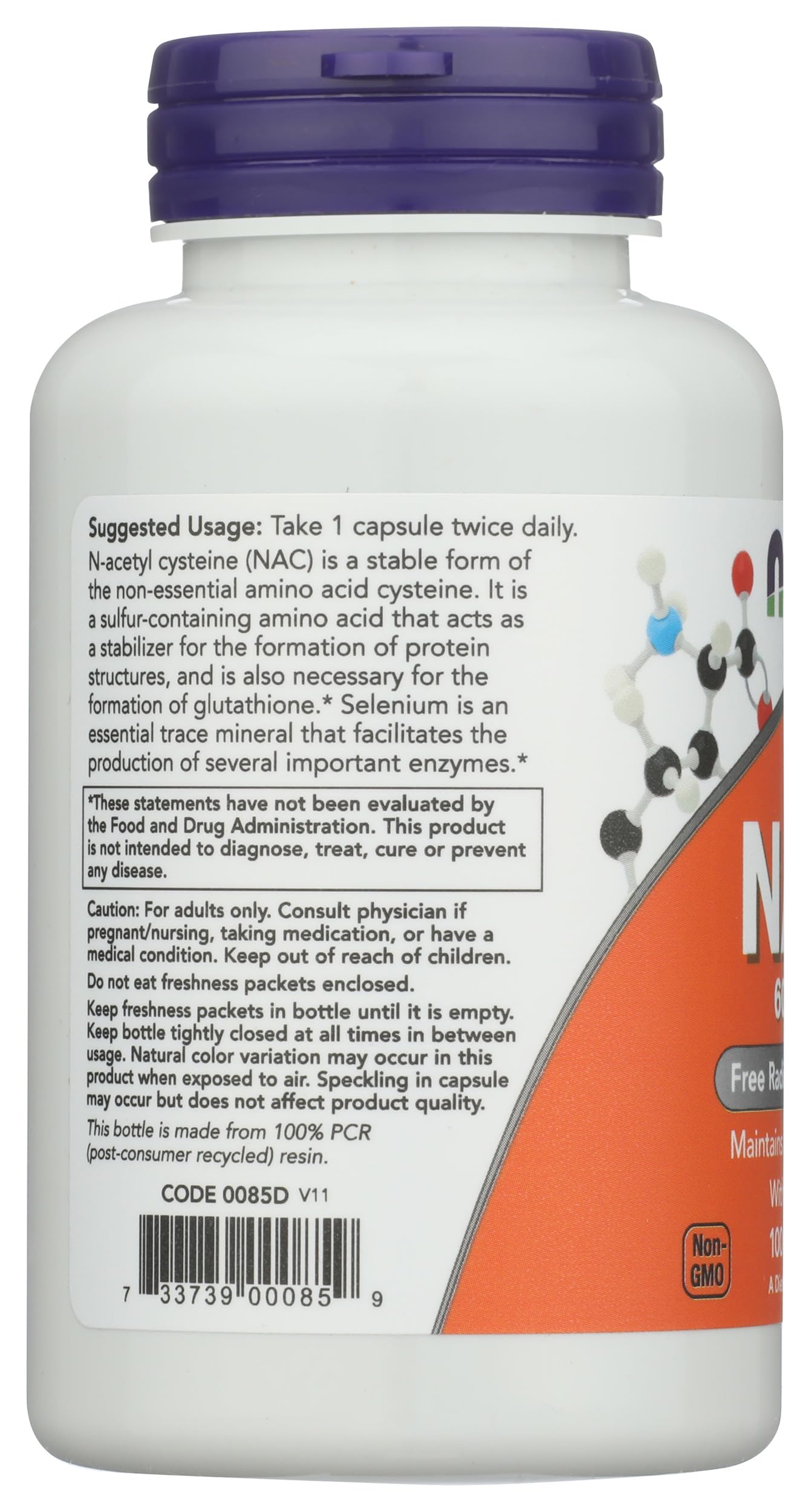 NOW Foods NAC 600 mg seal on bottle ensures freshness.