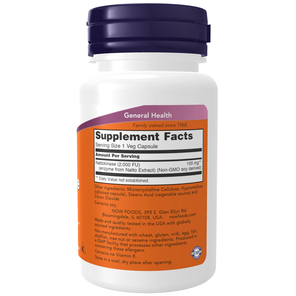 NOW Foods nattokinase label detail showing 2,000 FUs per serving