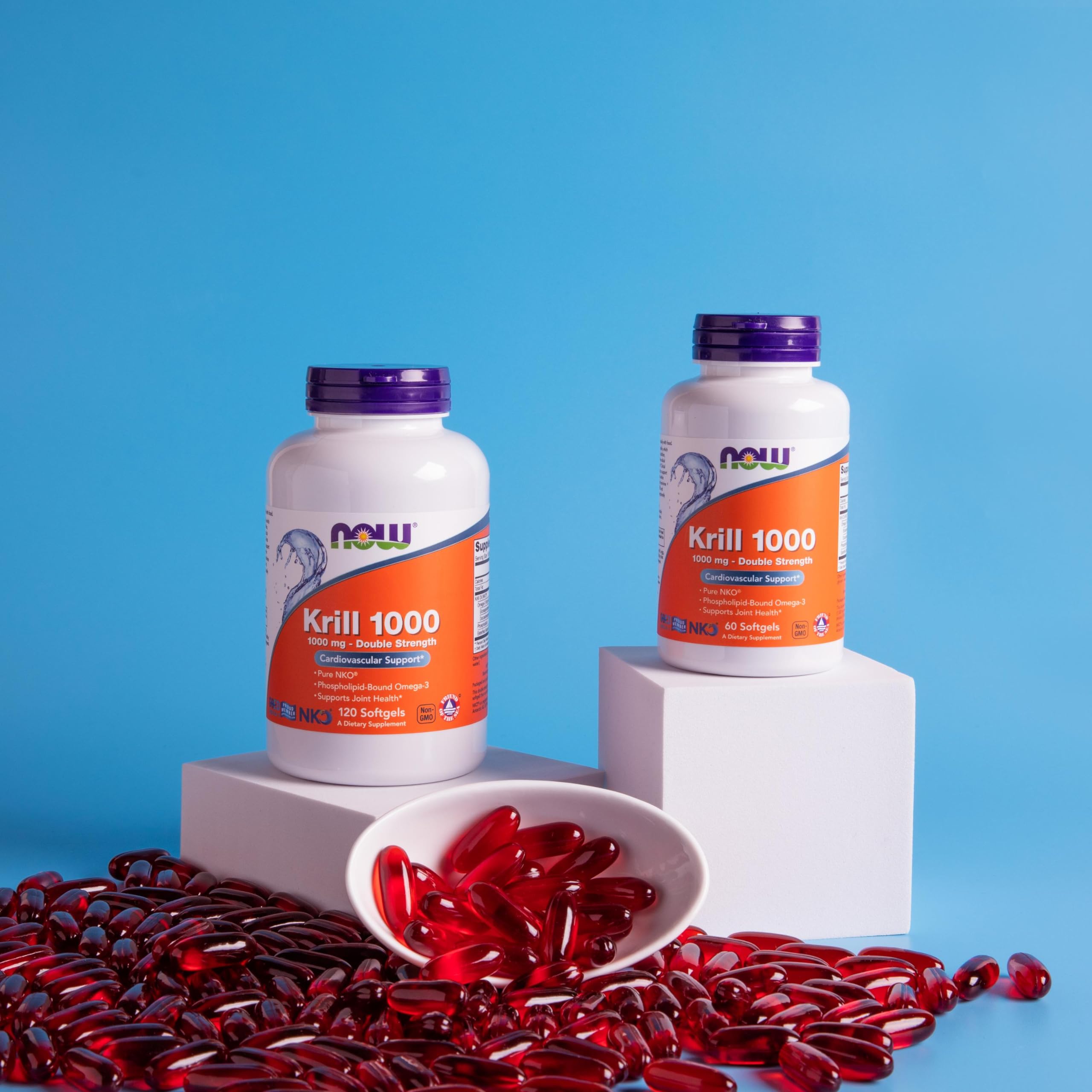 NOW Foods Neptune Krill Oil softgels on table ready for use.