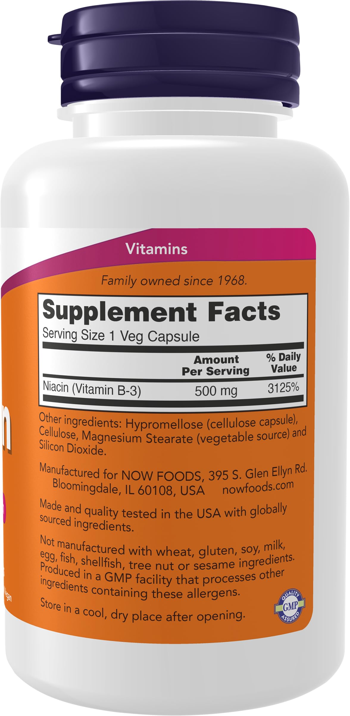 NOW Foods Niacin 500 mg capsules ready for daily nutrition
