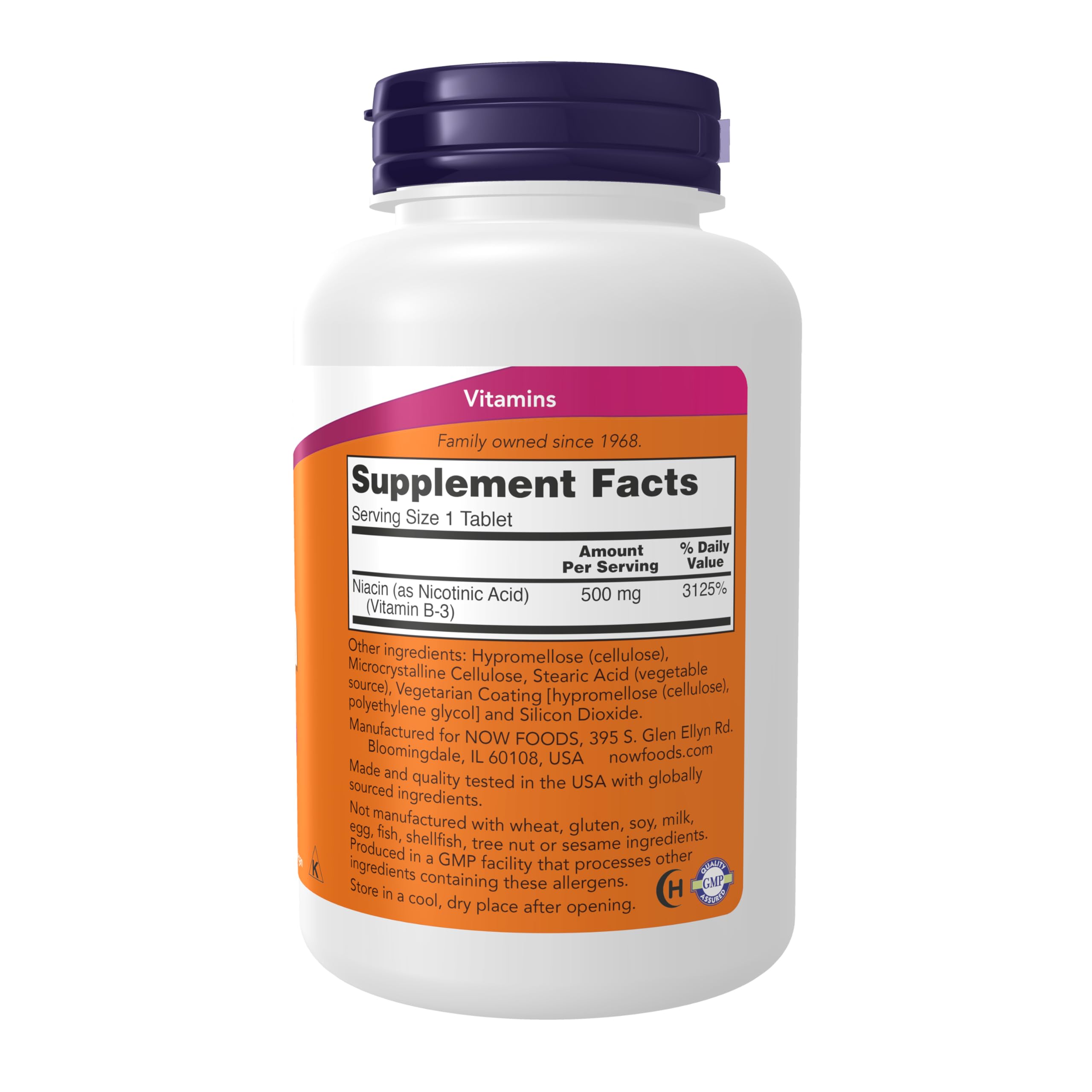 Now Foods Niacin tablet closeup highlights sustained-release for steady absorption