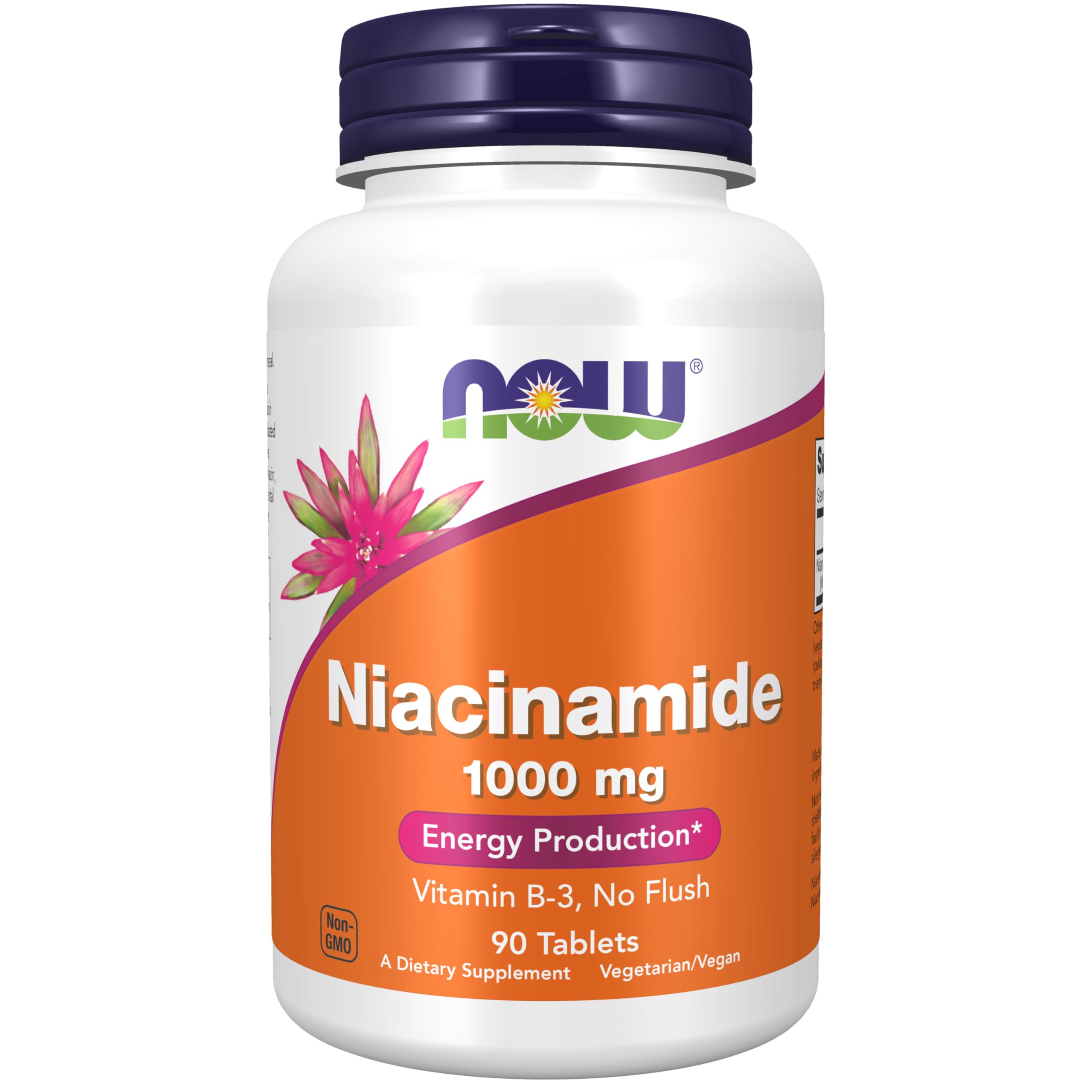 NOW Foods Niacinamide 1000 mg bottle shows no-flush vitamin B-3 for daily energy support.
