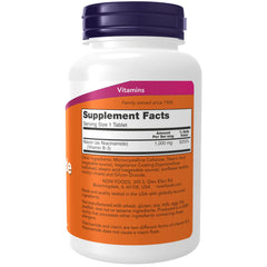 NOW Foods Niacinamide 1000 mg label highlights vegan and non-GMO credentials.