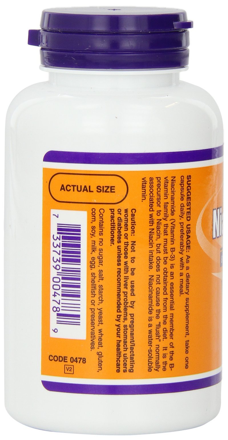 NOW Foods Niacinamide 500mg packaging and bottle for kosher, vegan, and non-GMO supplements