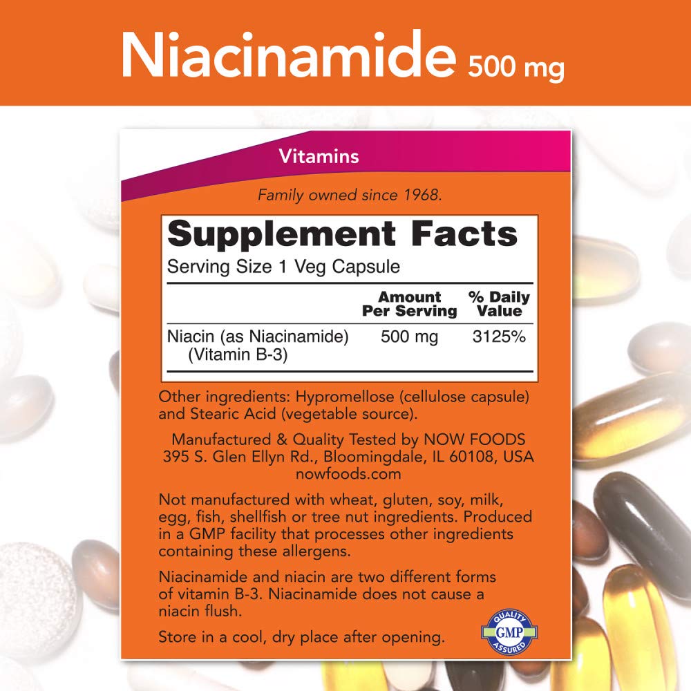 NOW Foods Niacinamide non-flush formula capsules for smooth daily energy metabolism