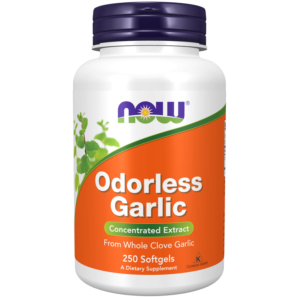 NOW Foods Odorless Garlic softgels bottle for convenient daily use.