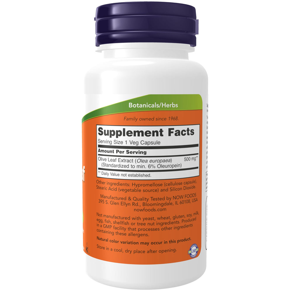 NOW Foods Olive Leaf Extract capsules closeup for convenient daily supplementation