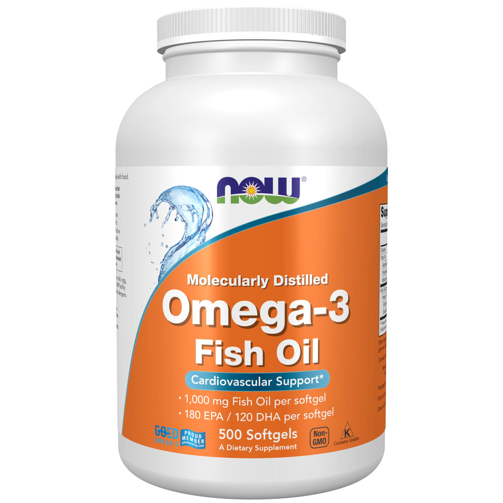 NOW Foods Omega-3 softgels bottle front for easy daily heart-support routine