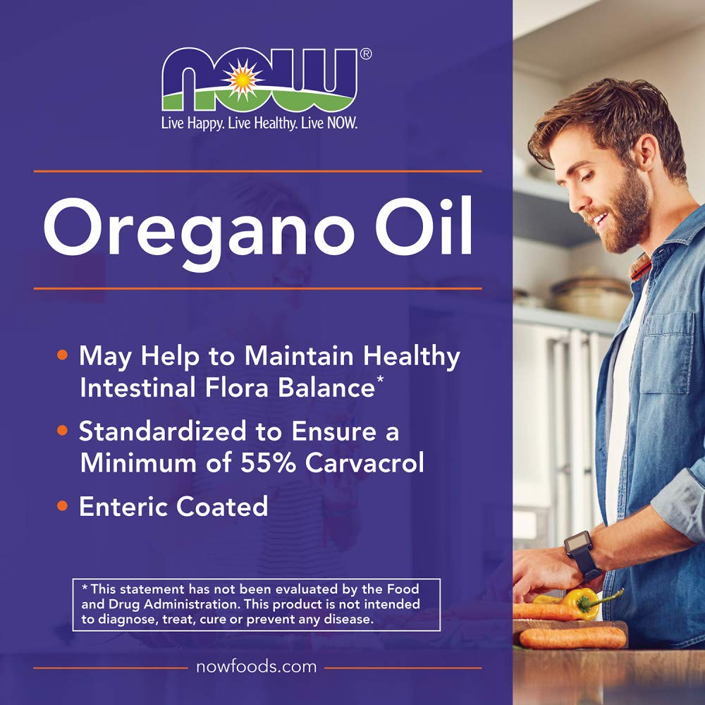 NOW Foods oregano oil image underscores 55 percent carvacrol consistency