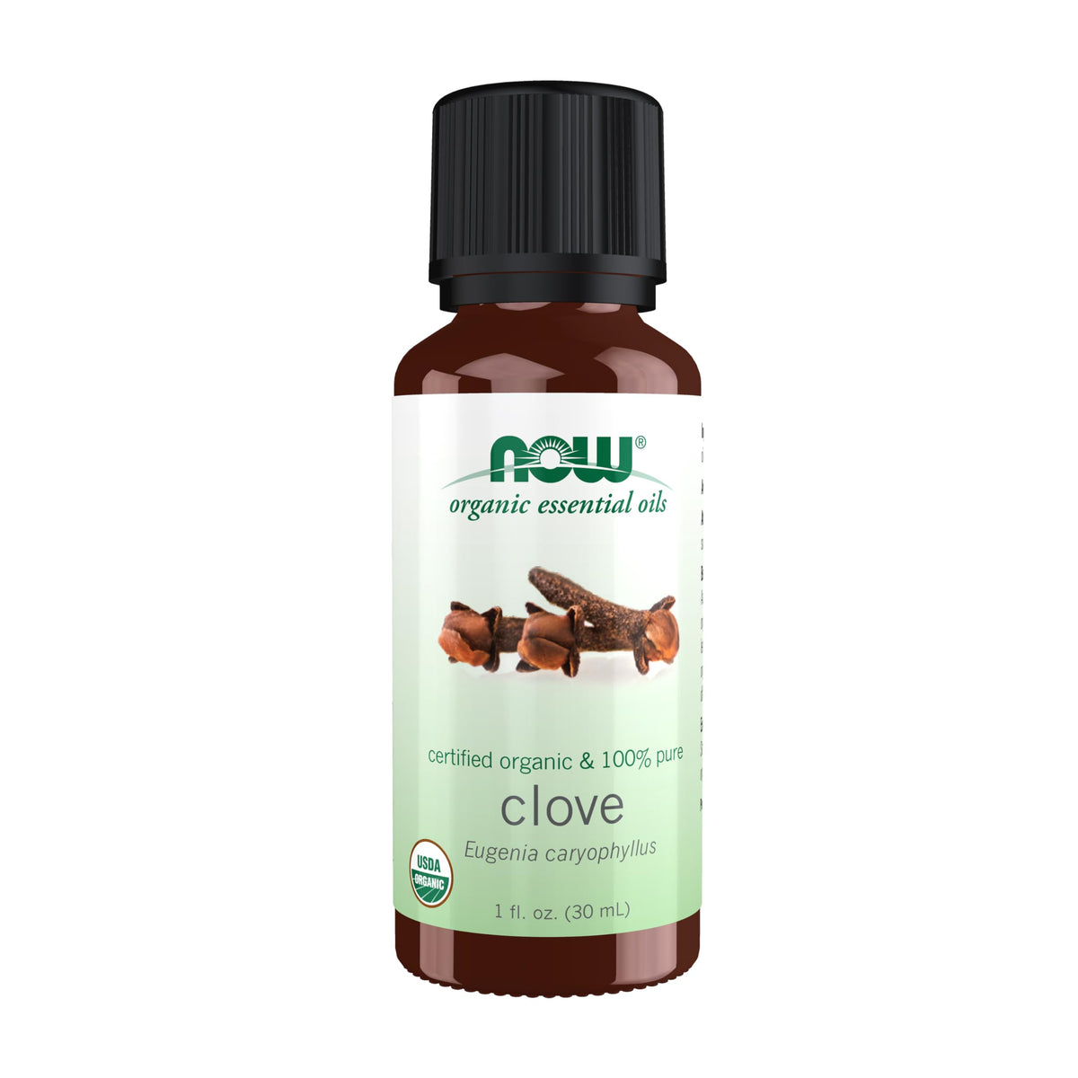 NOW Foods Organic Clove Oil bottle amber glass ready for aromatherapy