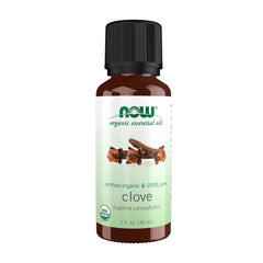 NOW Foods Organic Clove Oil bottle amber glass ready for aromatherapy