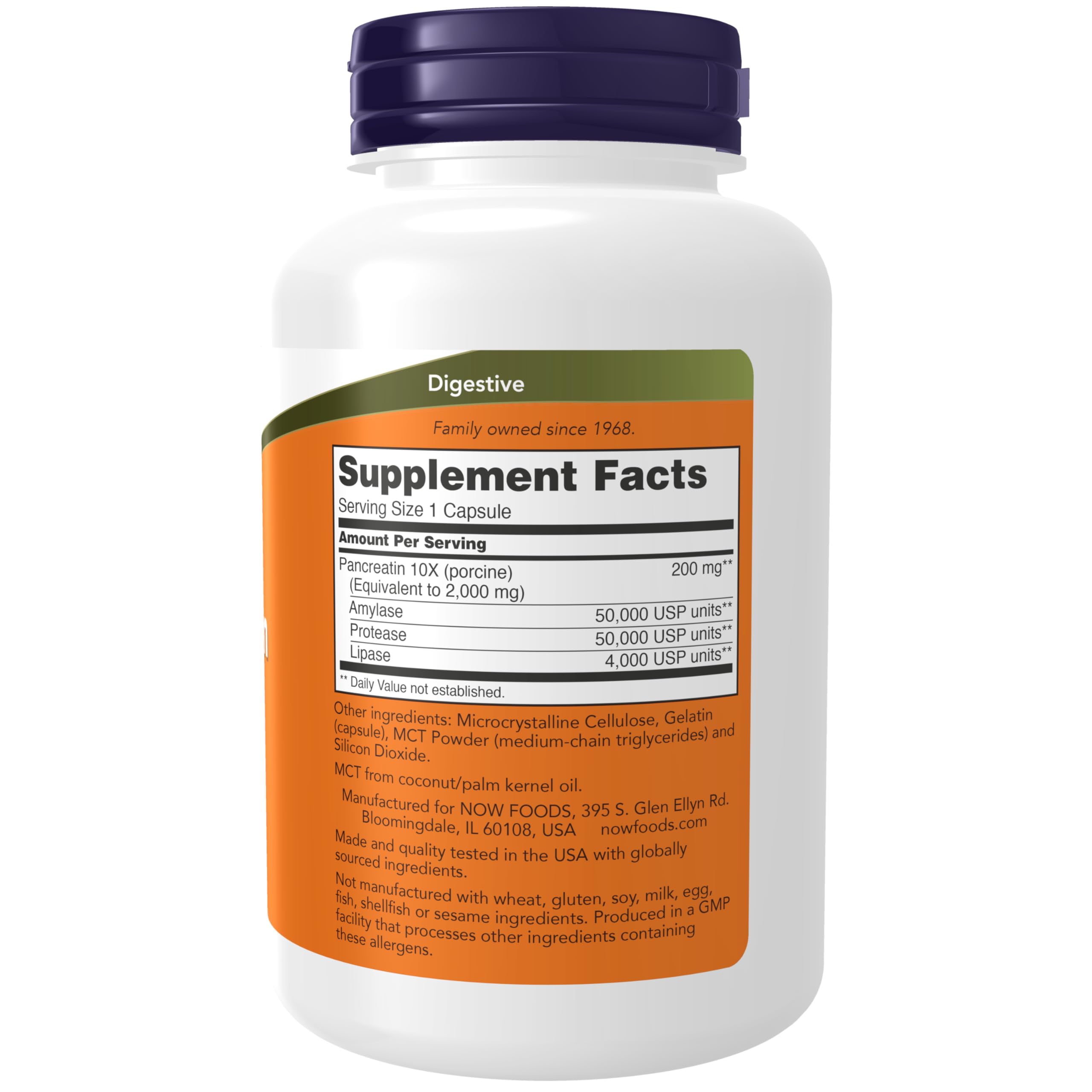 NOW Foods Pancreatin capsules pack ready for meal-time use