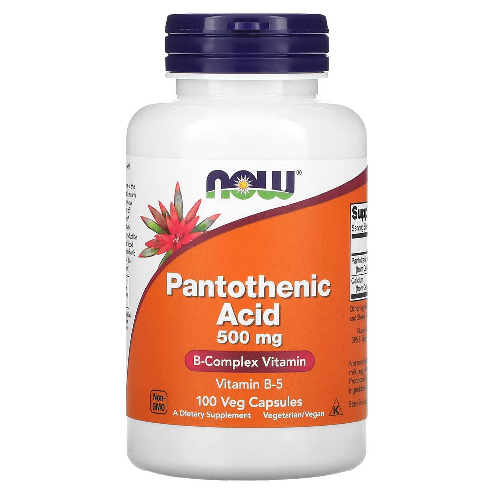 NOW Foods Pantothenic Acid 500mg bottle-front view supports daily metabolism