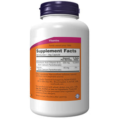 NOW Foods Pantothenic Acid capsules close-up shows dosage and form