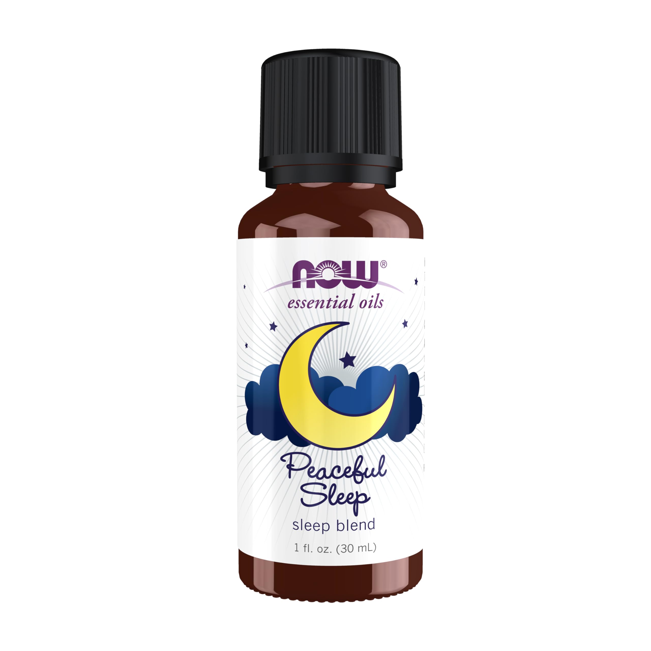 NOW Foods Peaceful Sleep bottle pour for diffusion and calming aroma.