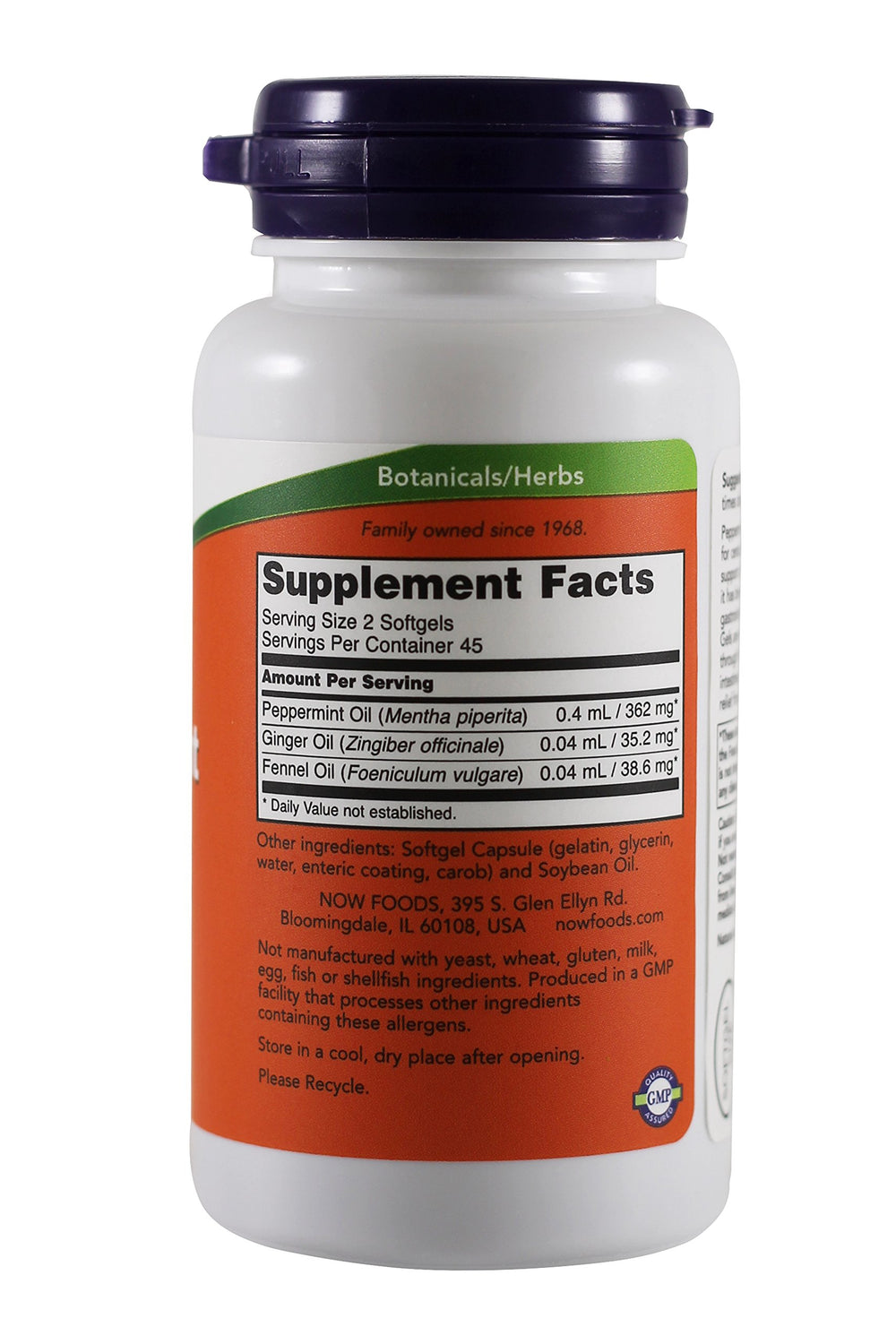 NOW Foods Peppermint Gels softgels close-up highlighting mint aroma and digestion support.