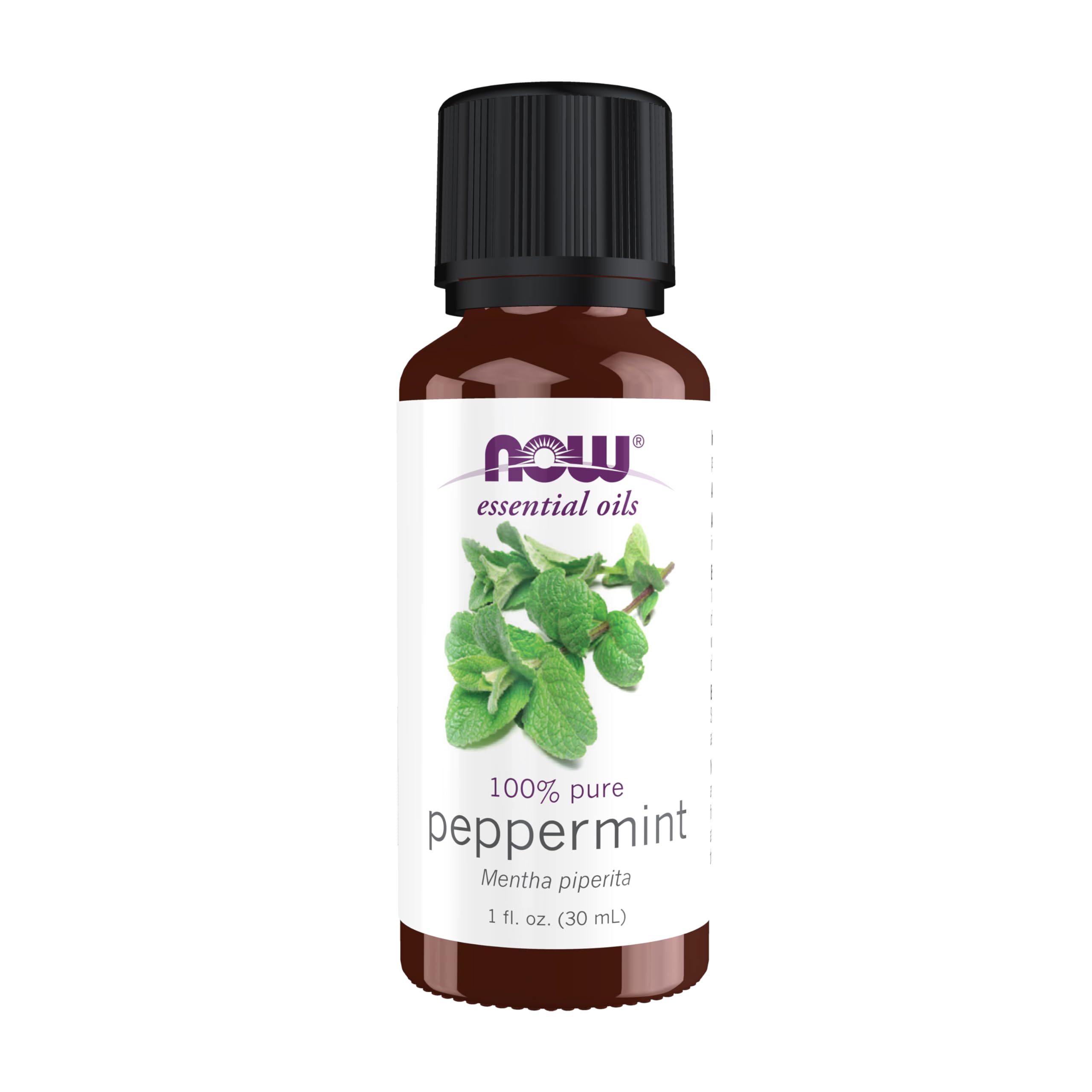 NOW Foods peppermint oil steam-distilled bottle for pure aromatherapy