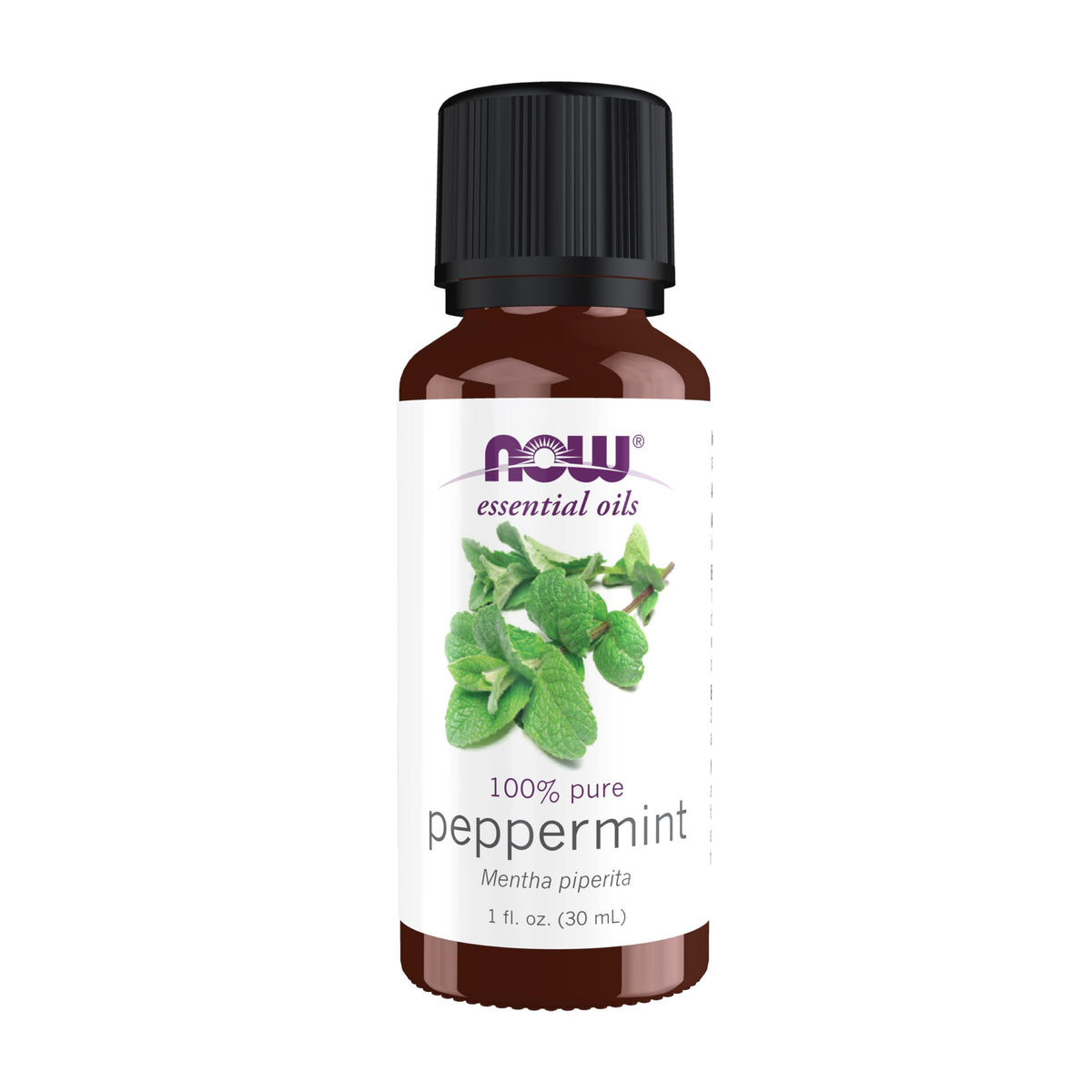 NOW Foods peppermint oil steam-distilled bottle for pure aromatherapy