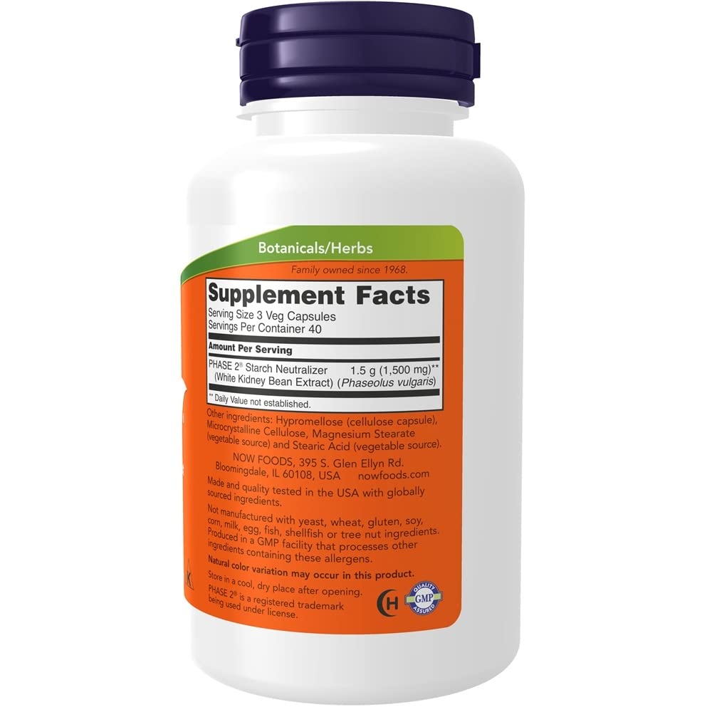 NOW Foods Phase-2 bottle side view showing label, cap, and product details for daily use