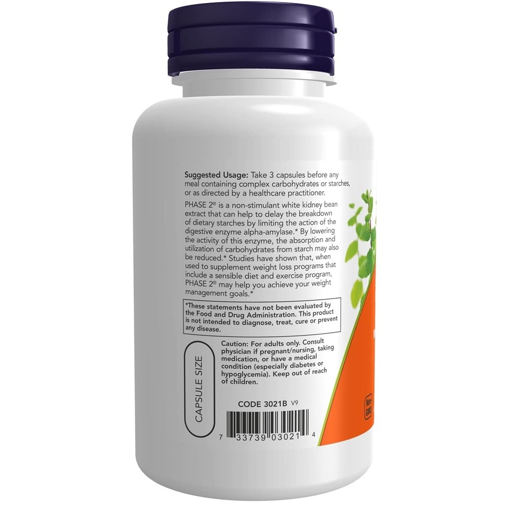 NOW Foods Phase-2 VegiCaps pack closeup, ready-to-take capsules for carbohydrate awareness