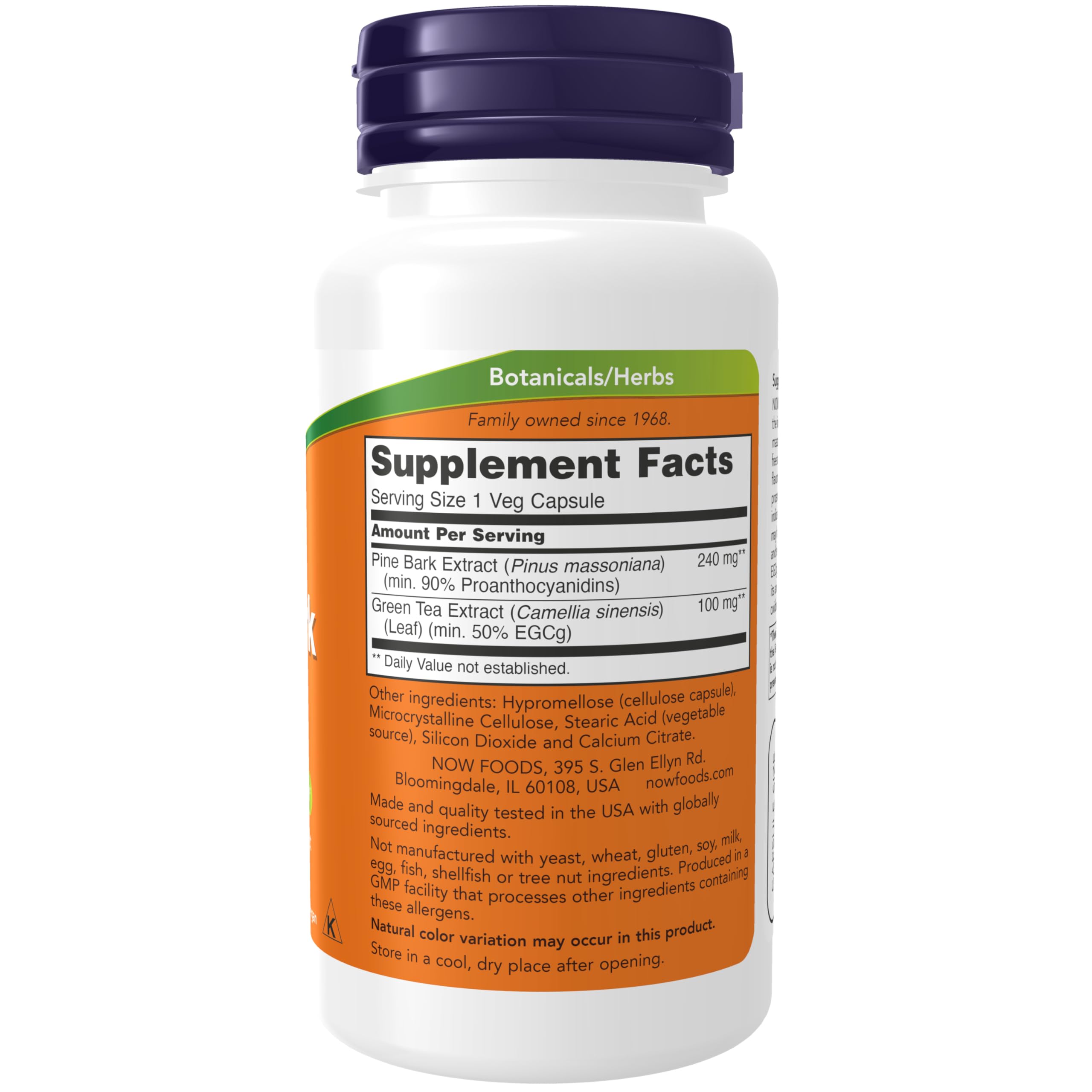 NOW Foods Pine Bark Extract capsules ready for daily wellness routine.