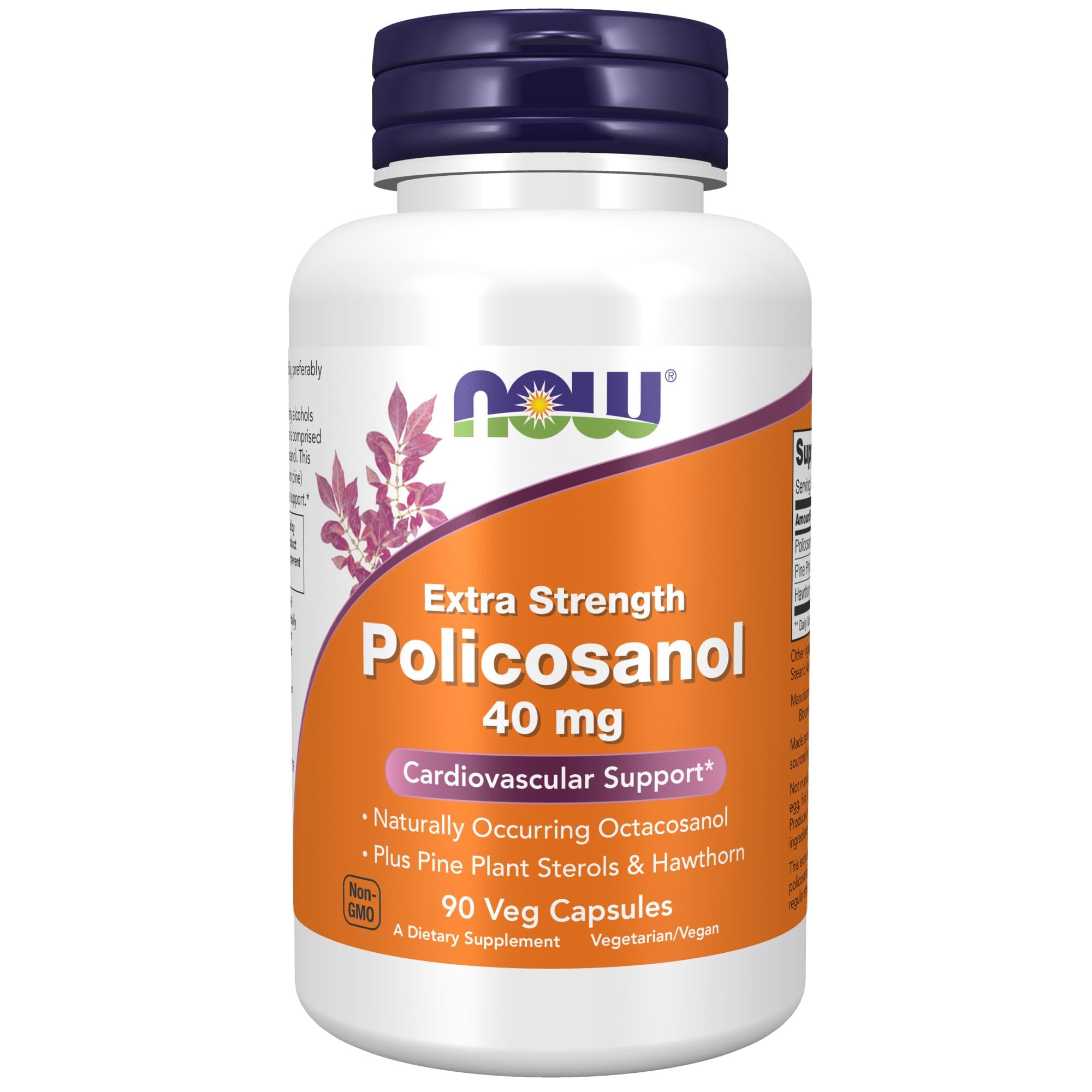 NOW Foods Policosanol 40mg bottle pour shows easy daily use with potential cholesterol support