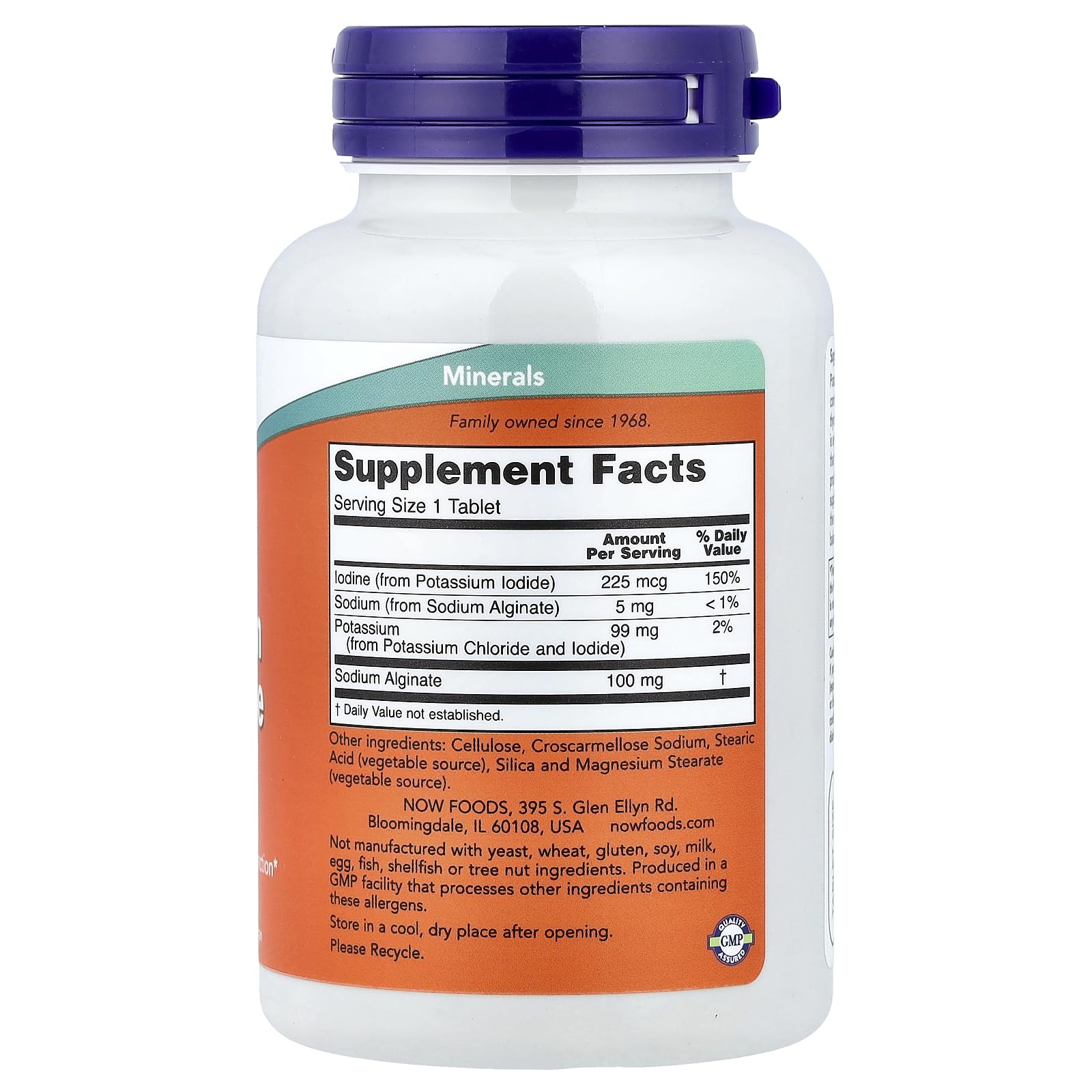 NOW Foods Potassium Plus Iodine label communicates size and purpose for everyday mineral intake