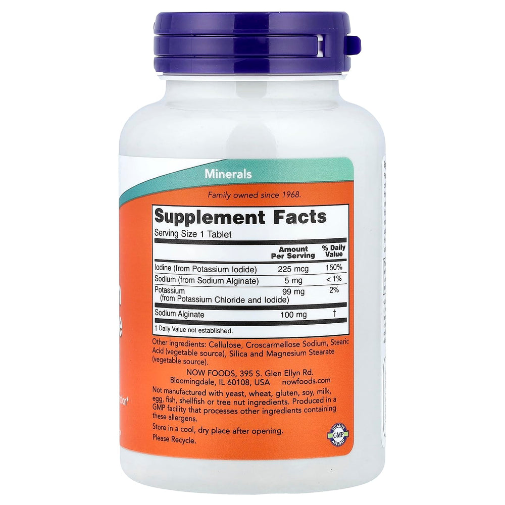 NOW Foods Potassium Plus Iodine label communicates size and purpose for everyday mineral intake