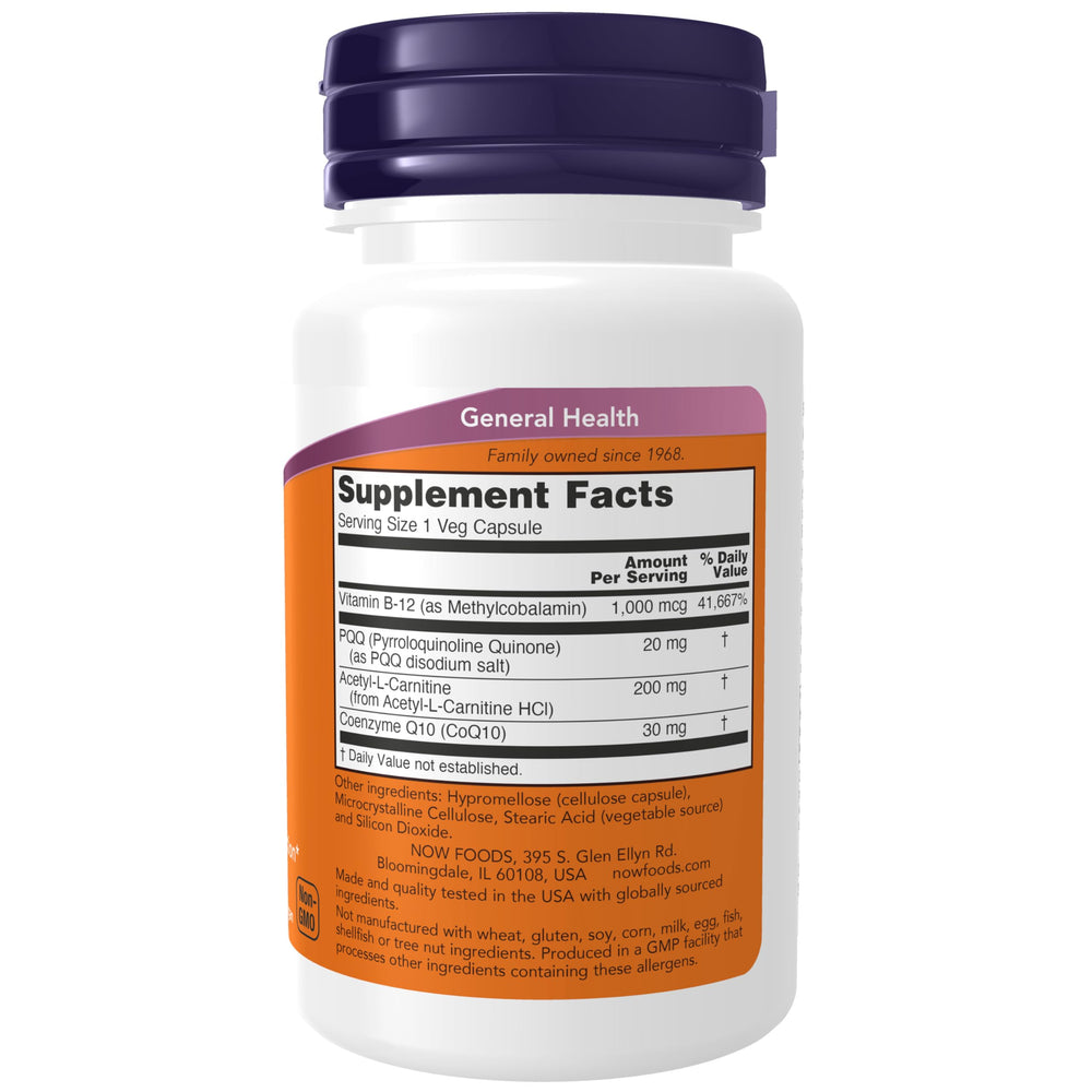 NOW Foods PQQ Energy capsules close-up focused on energy support