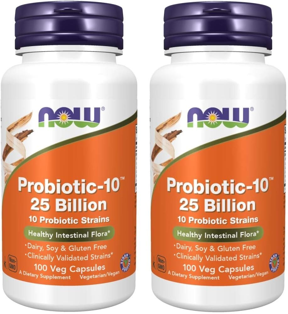 NOW Foods Probiotic-10 25 Billion bottle front supports daily digestive wellness