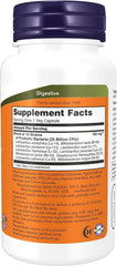 NOW Foods Probiotic-10 25 Billion bottle label close-up highlights potency and strain balance