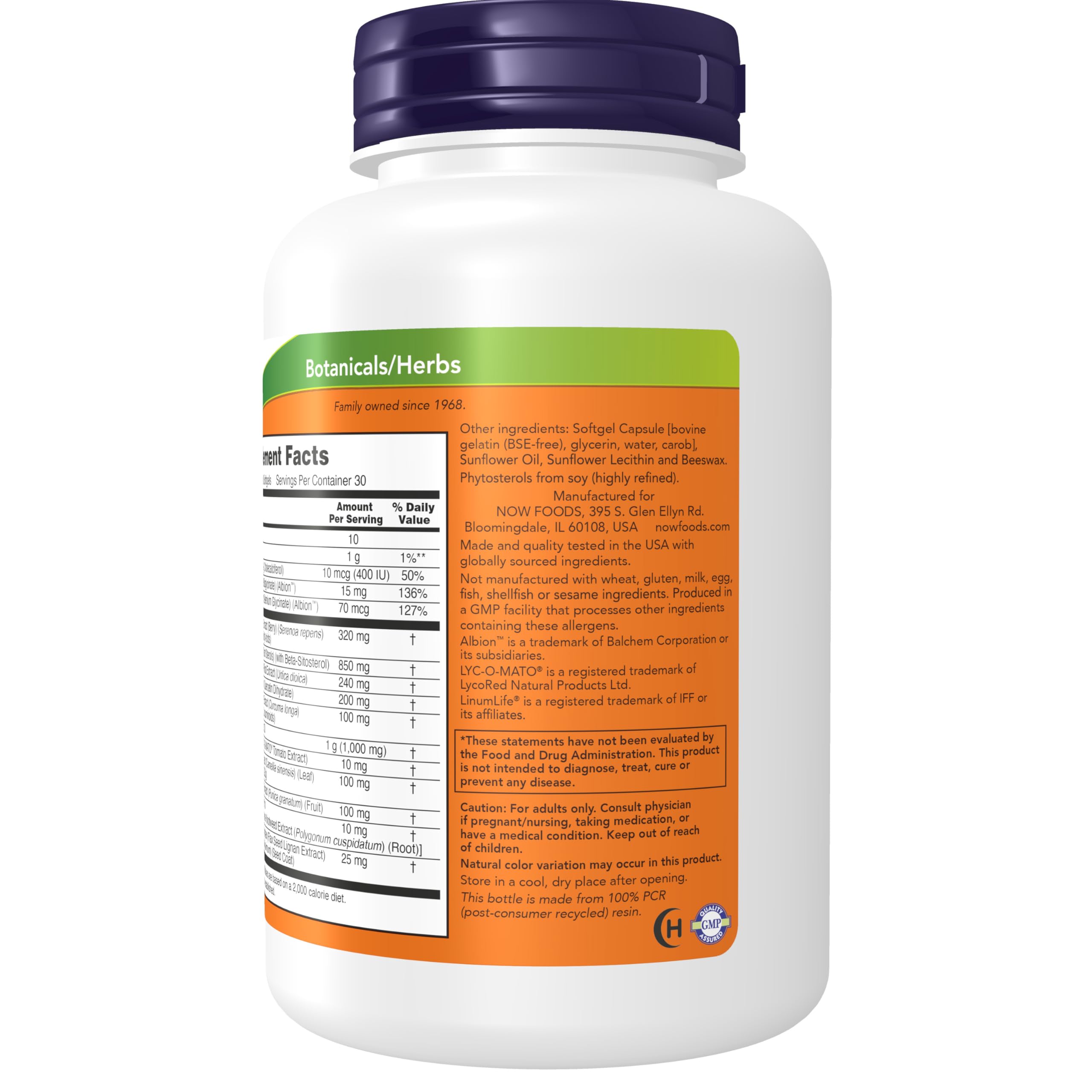 NOW Foods Prostate Health GMP certification indicates quality control.