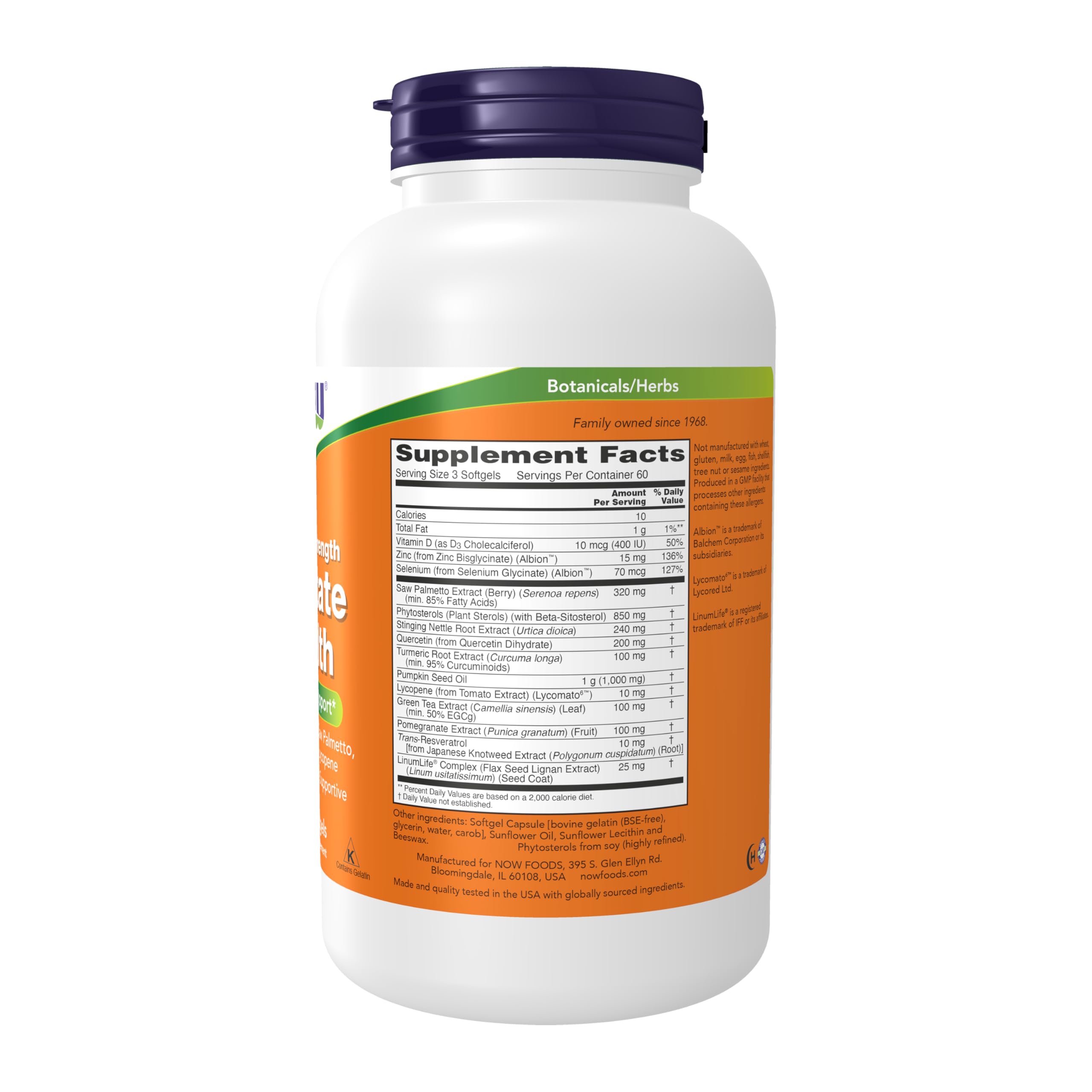 NOW Foods Prostate Health label close-up highlighting trusted ingredients for men