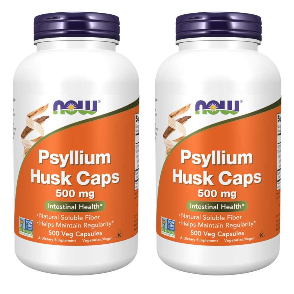 NOW Foods Psyllium Husk 500mg bottle front provides daily fiber support.