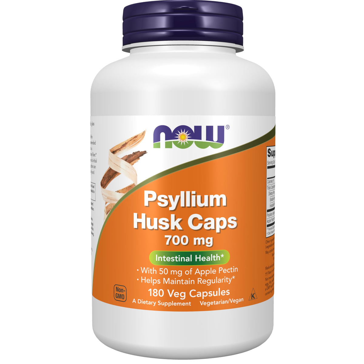 NOW Foods Psyllium Husk Caps with Apple Pectin bottle pour supports daily fiber intake