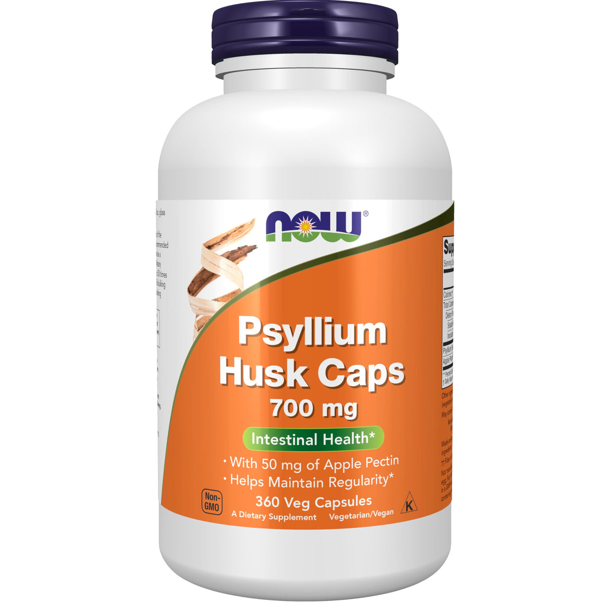 NOW Foods Psyllium Husk Caps bottle supports intestinal health and regularity.