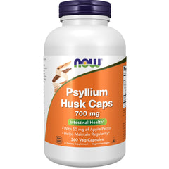 NOW Foods Psyllium Husk Caps bottle supports intestinal health and regularity.