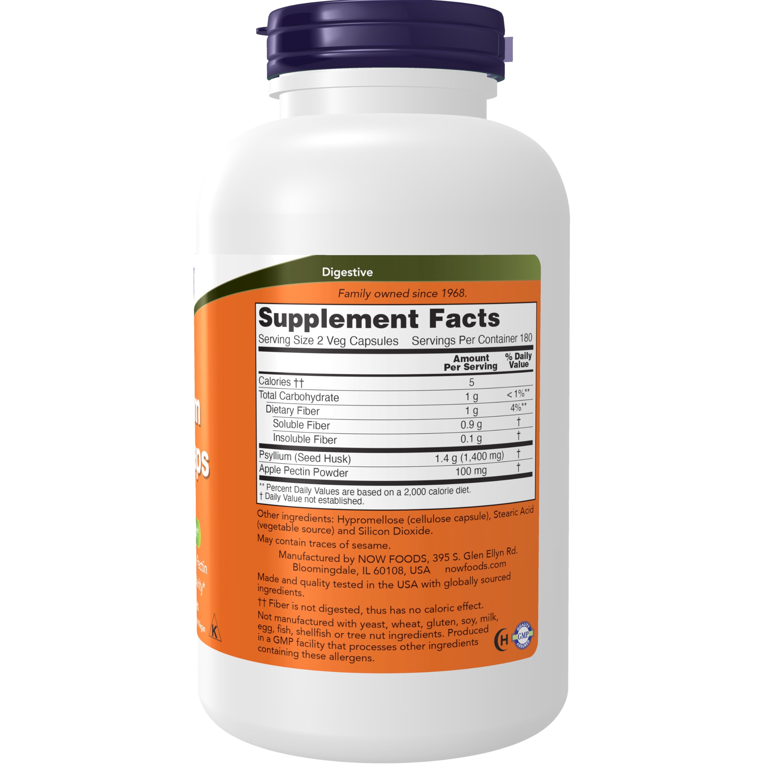 NOW Foods Psyllium Husk Caps capsules close-up showing fiber-rich capsules.