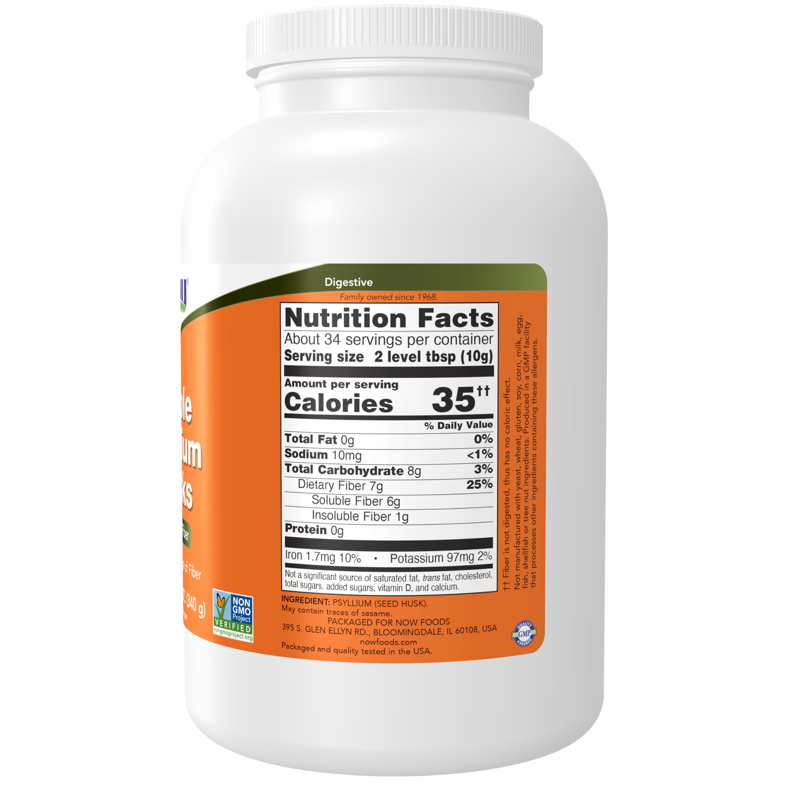 NOW Foods psyllium husks granule with spoon ready to mix into beverages.