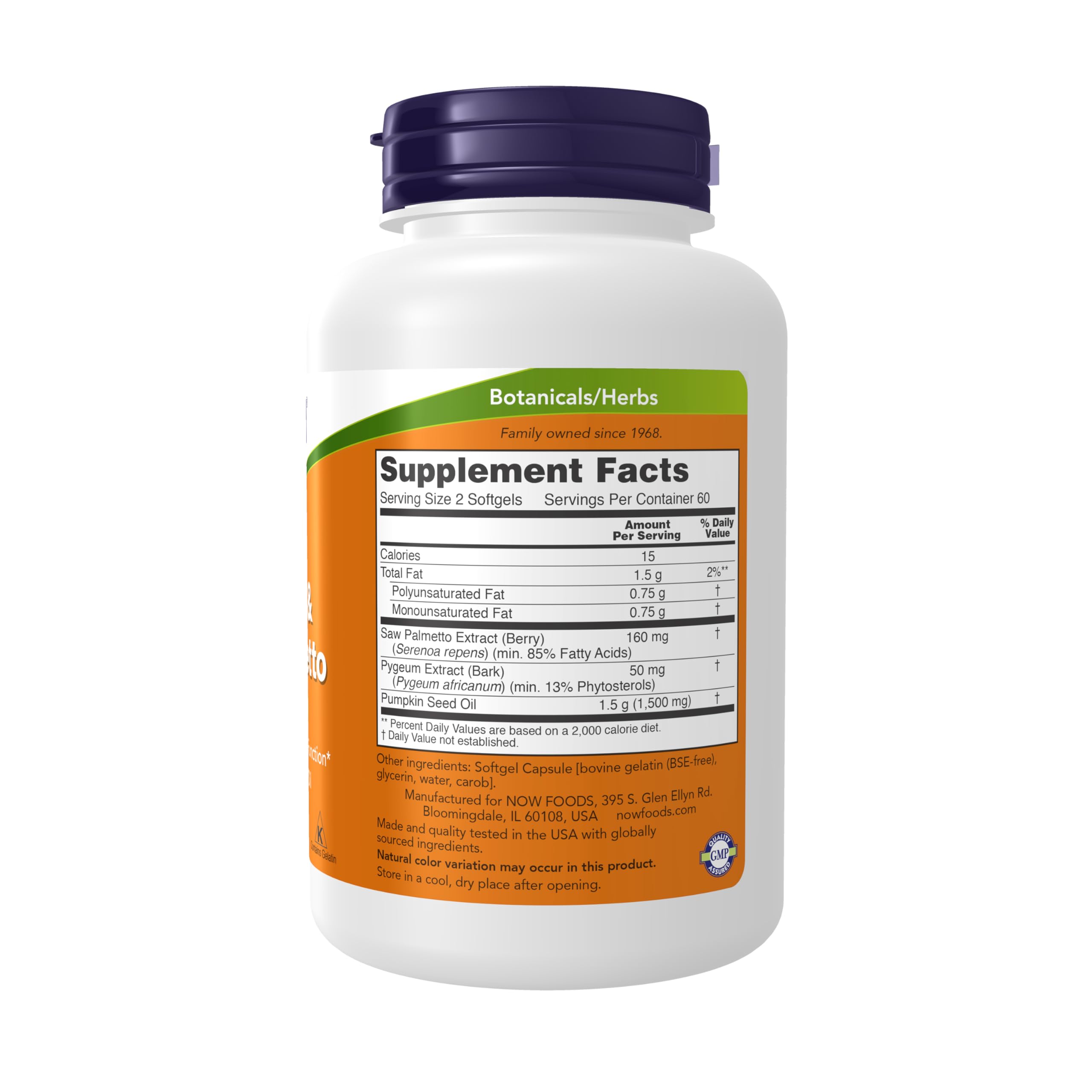 NOW Foods Pygeum & Saw Palmetto capsules ready for daily use