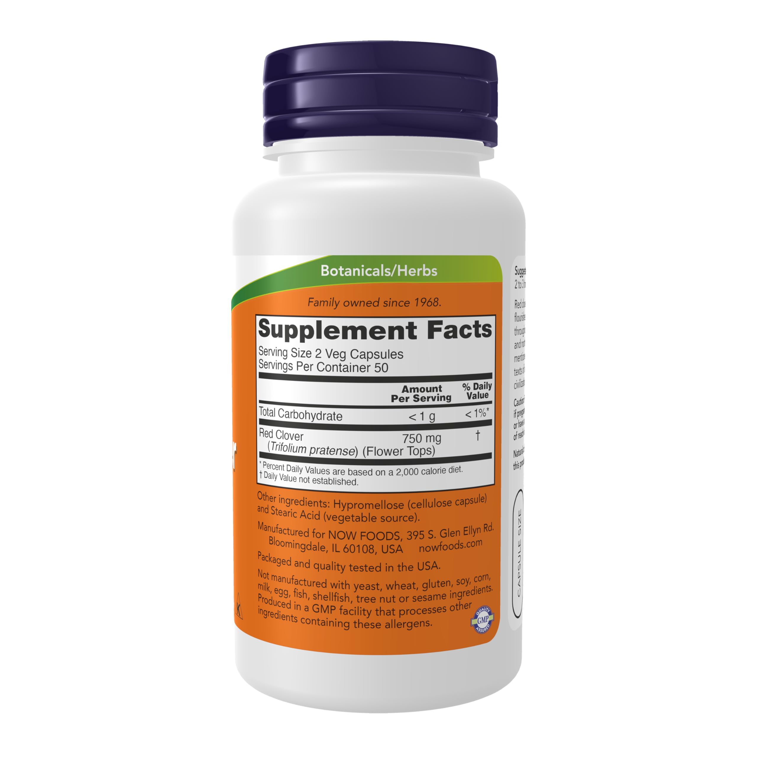 NOW Foods Red Clover capsules close-up, convenient veggie capsules for daily herbal support