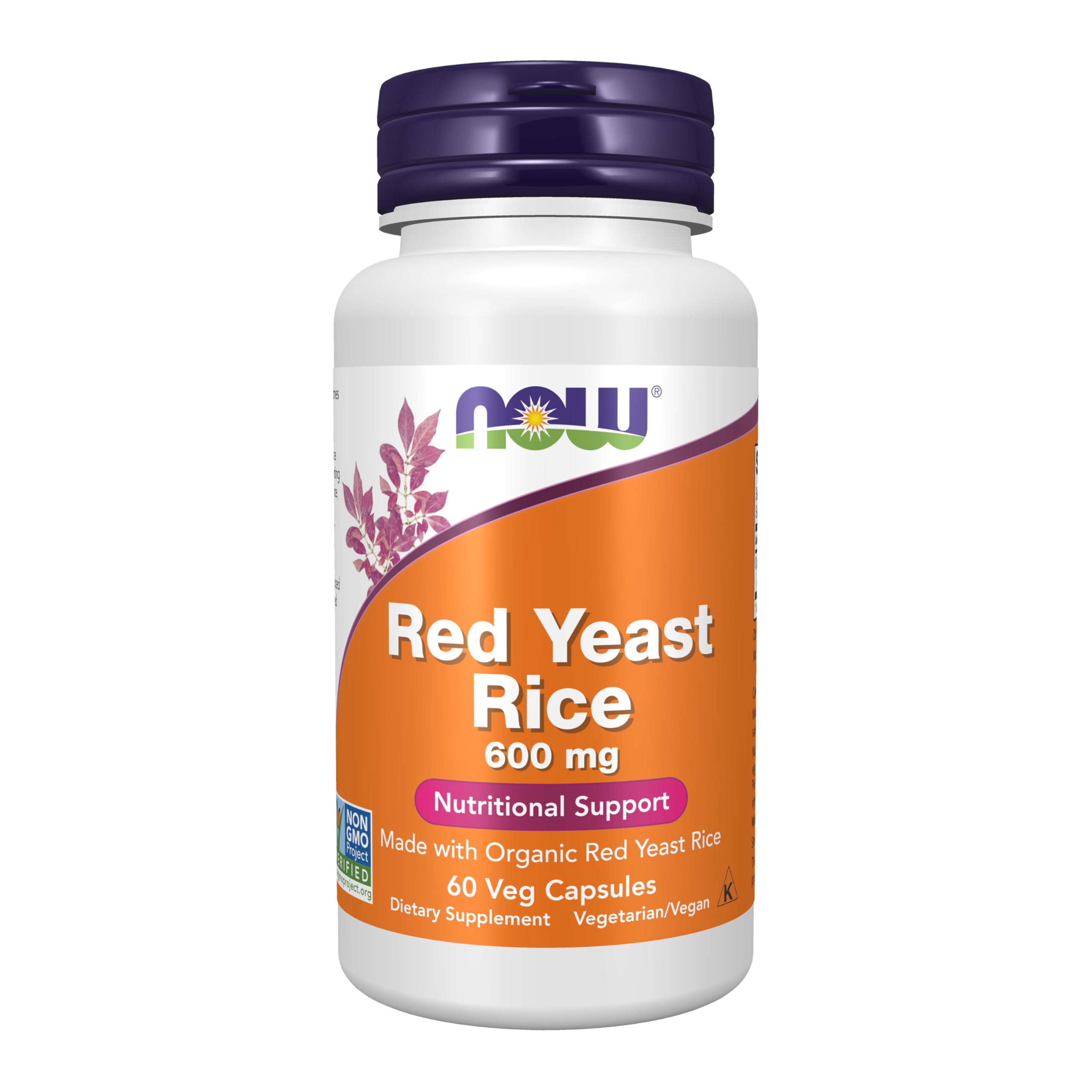 NOW Foods Red Yeast Rice 600 mg bottle—compact capsules for easy daily supplementation.