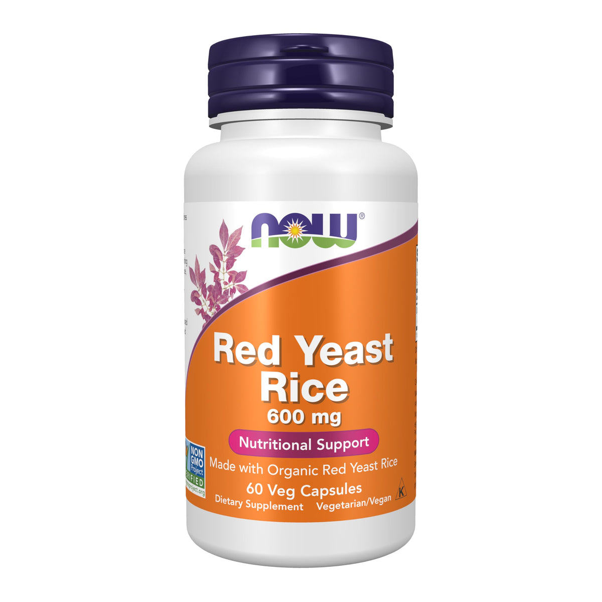 NOW Foods Red Yeast Rice 600 mg bottle—compact capsules for easy daily supplementation.