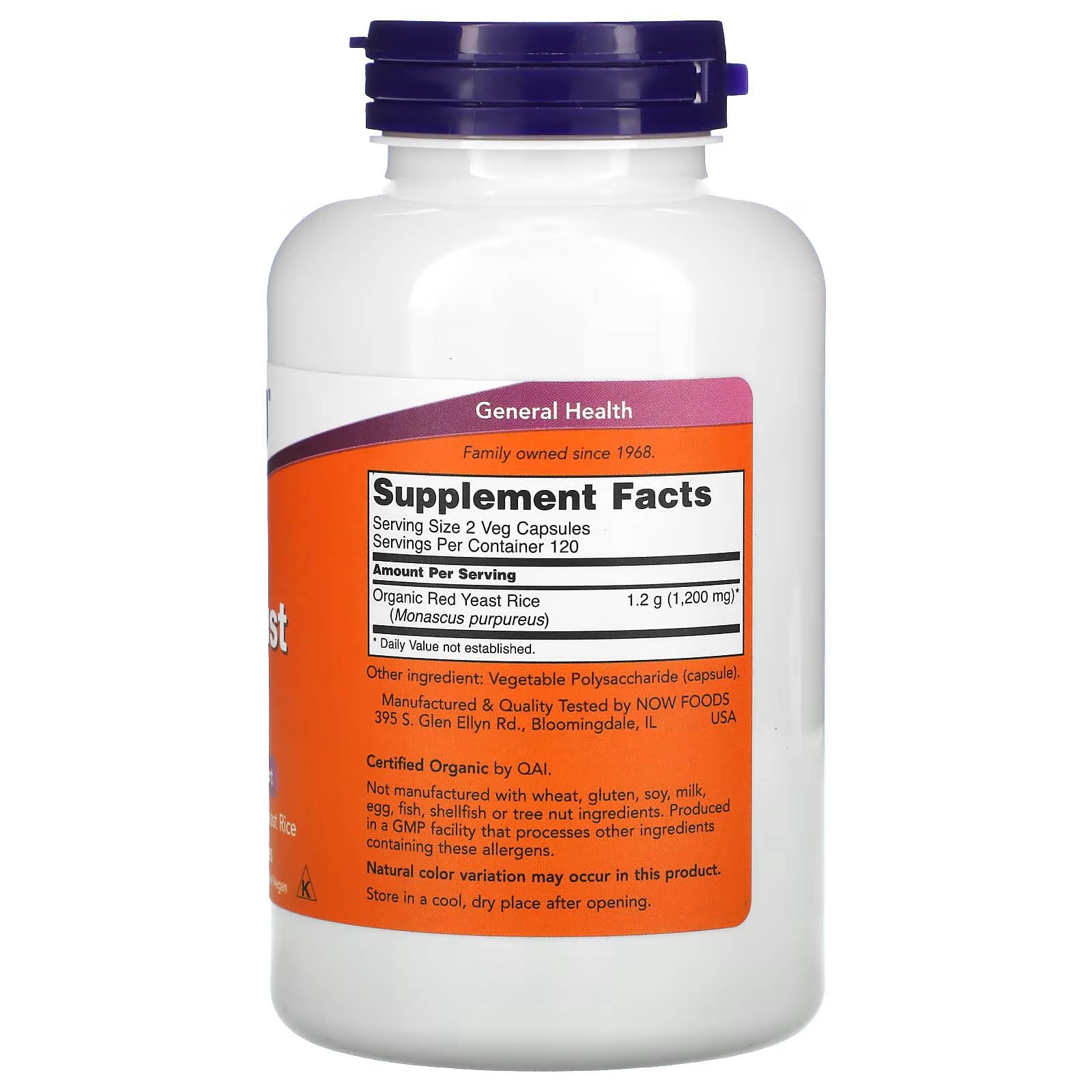 NOW Foods Red Yeast Rice capsules in a 240-count bottle for ongoing dietary support.