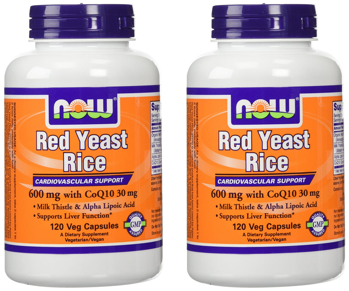 NOW Foods red yeast rice with CoQ10 bottle pack-shot for daily cardiovascular support